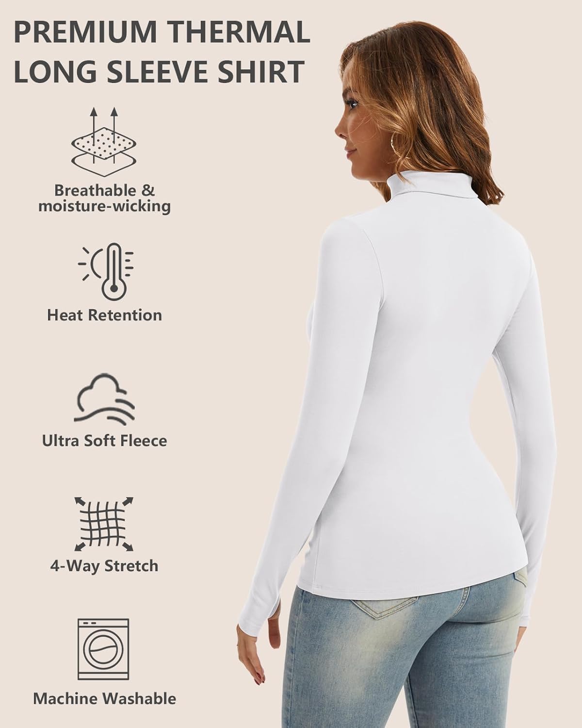 Thermal Turtleneck Shirts for Women with Thumb Hole Fleece Lined Top Thermal Top Undershirt Underwear Winter Cold Weather - Image 4