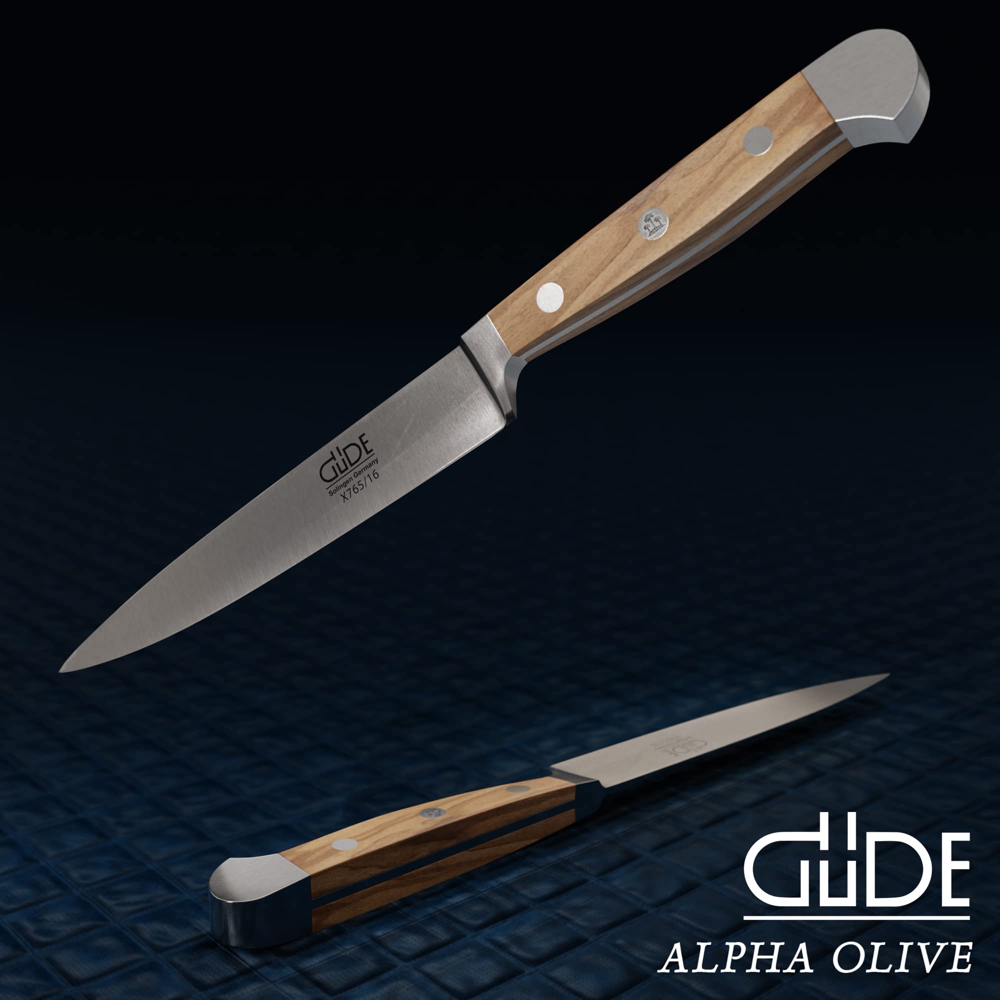 Güde X765/16 Solingen - Zubereitungsmesser geschmiedet, 16 cm, Olivenholz, ALPHA-OLIVE, Küchenmesser, Doppelkropf, Handmade Germany