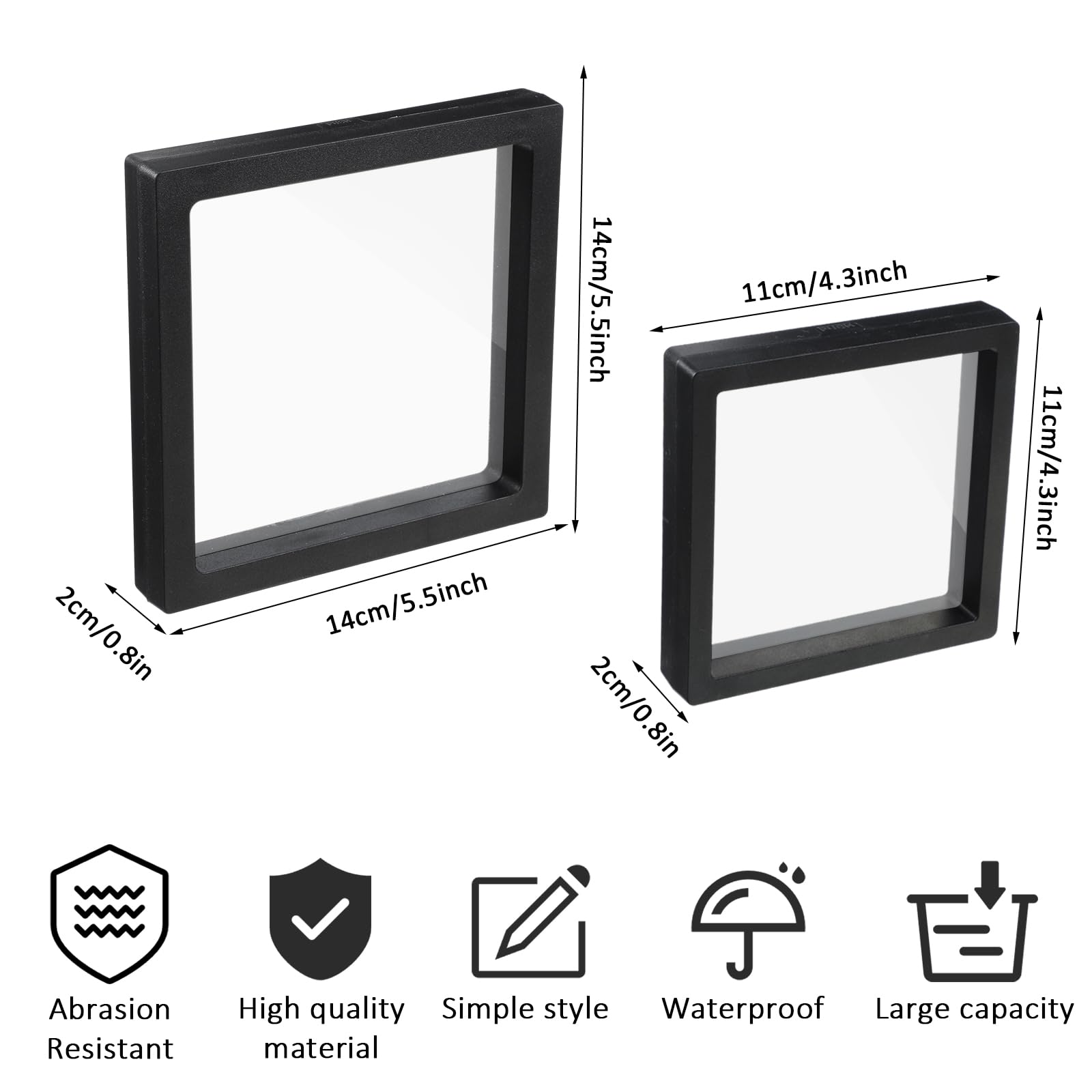 6 Pcs 3D Floating Frame, Large Size Floating Display Case, Visualize Transparent PE Display Frame, Floating Display, Suitable for Storing Coins, Medals, Plaques (4.3x4.3 Inches, 5.5x5.5 Inches)
