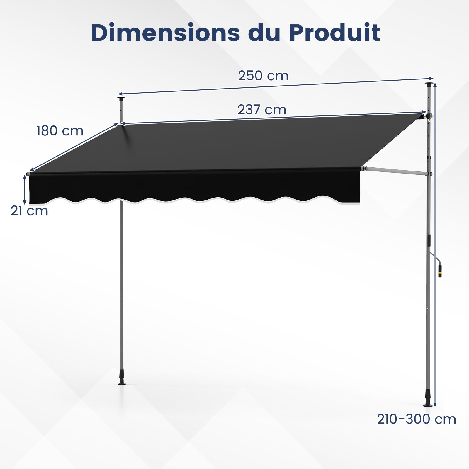 RELAX4LIFE Store Banne Manuel Rétractable avec Manivelle | Auvent Rétractable Résistant aux UV, Imperméable | Hauteur&Angle Réglable | Store Banne sans Percage pour Balcon, Terrasse (2,5x1,8 M,Noir)