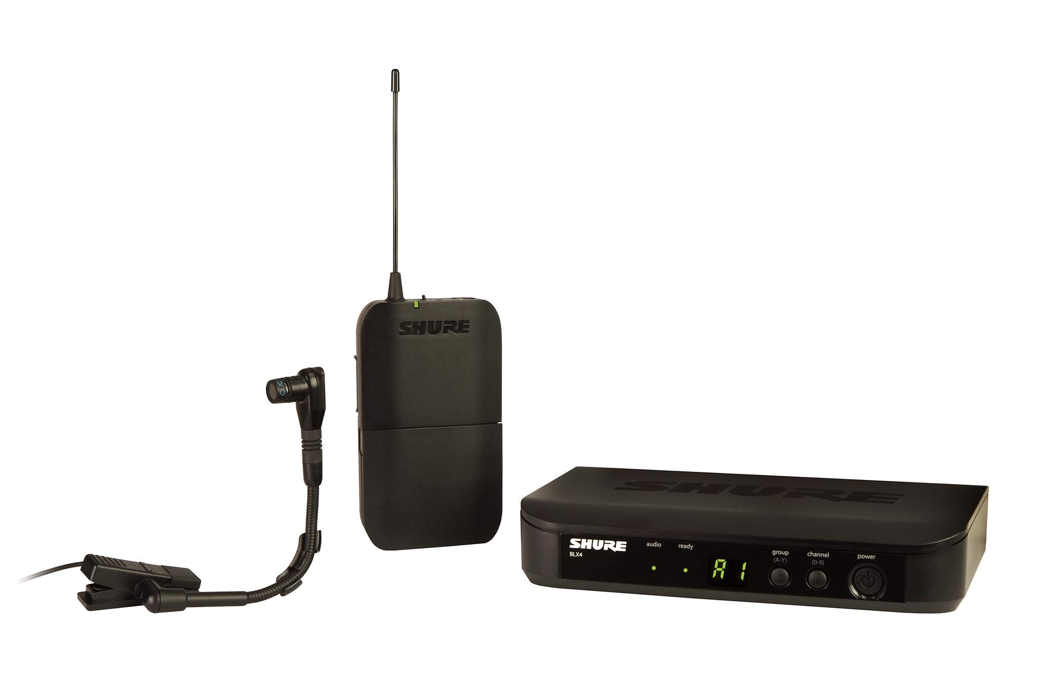 Shure BLX14/B98 UHF Wireless Mikrofonsystem für Blechblasinstrumente - 14 Stunden Batterielaufzeit, 100m Reichweite | Enthält Clip-on Instrumentenmikrofon, Einzelkanal-Empfänger | S8 Band