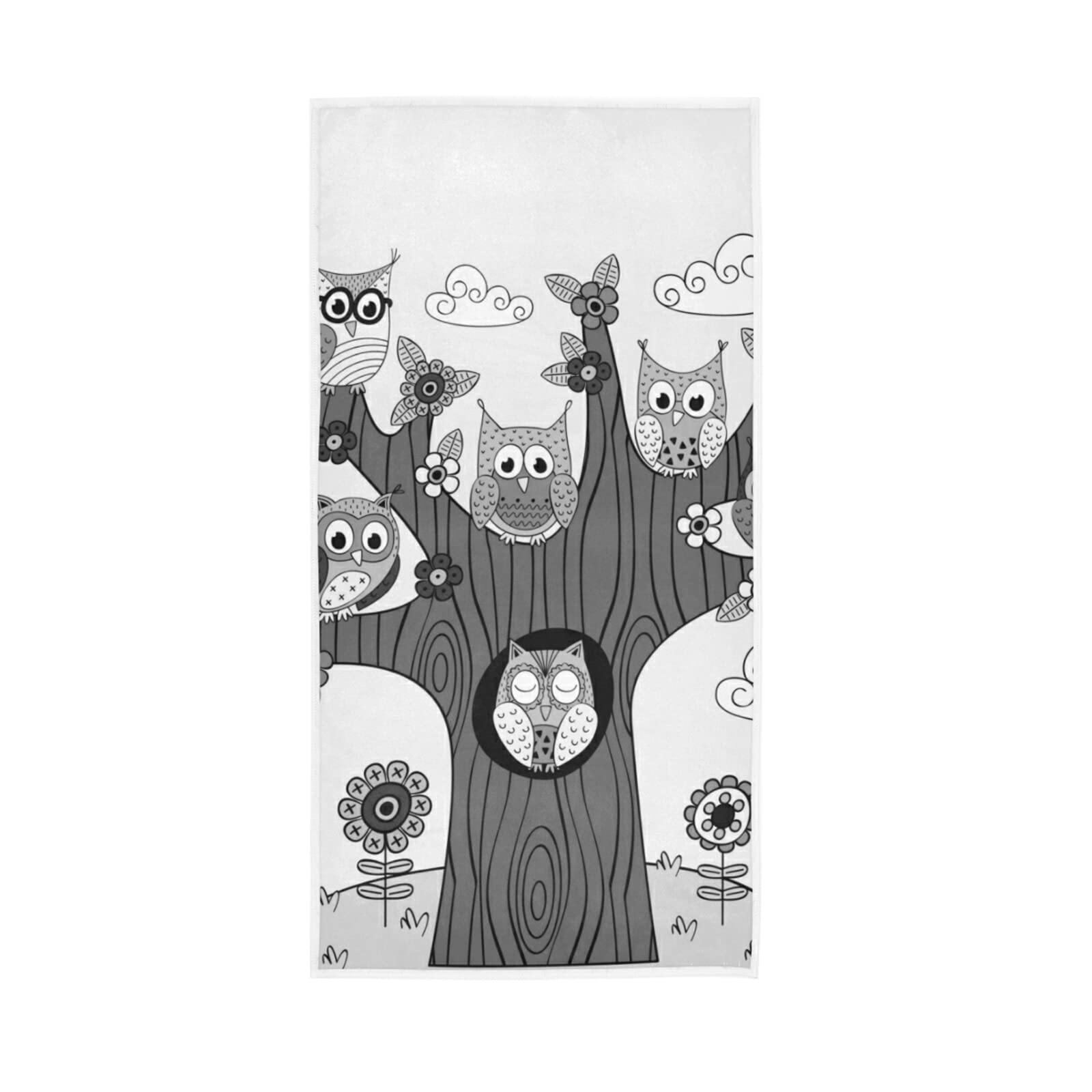 LSRCPD Grey Tribal Ethnic Owls on The Tree Branches with Turquoise Sky Soft Hand Bath Towel 30" x 15" Thin Fast Drying Absorbent Soft Towels for Kitchen Gym Spa Hotel Beach