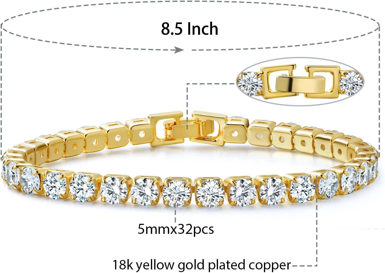 MDFUN 18K Yellow Gold Plated Round Tennis Bracelet for Women – Elegant 5mm Cubic Zirconia Tennis Bracelet – Great Gift for Mom, Wife & Loved Ones Size 6-8.5 inches - Image 2