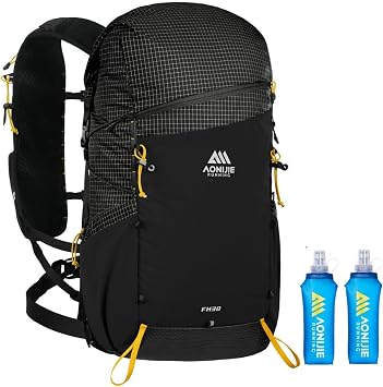 30L Large Capacity Outdoor Climbing Backpack Camping Travel Bag with 2 piece 500ml water bottle AONIJIE Black