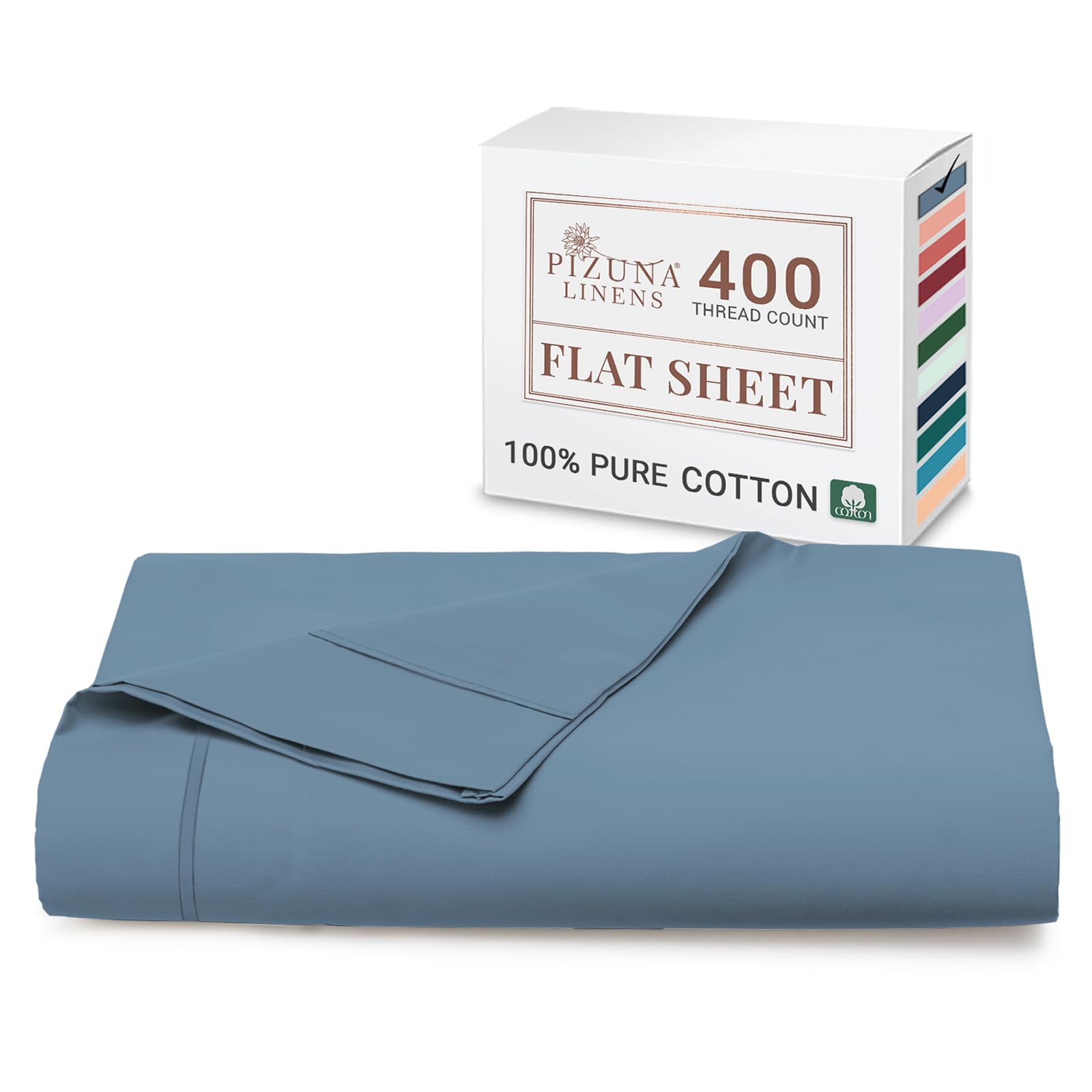 Pizuna Dusty Blue 100% Cotton King Size Flat Sheet 400 Thread Count Long Staple Cotton Flat Sheet King Size 275X280 Cm, Soft Sateen Weave Top Sheet