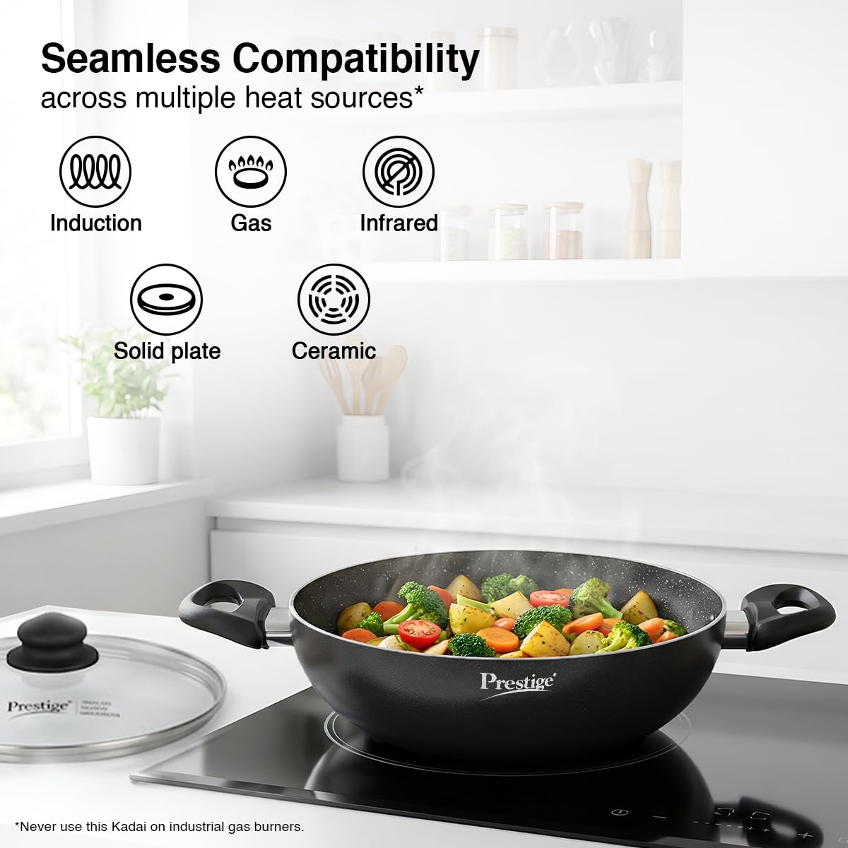 Prestige Omega Deluxe Non-Stick Kadhai | 2.4 litres | Black | Induction Base | Non-Stick Granite Finish | Scratch Resistant | Dishwasher Safe | Metal Spoon Friendly 3