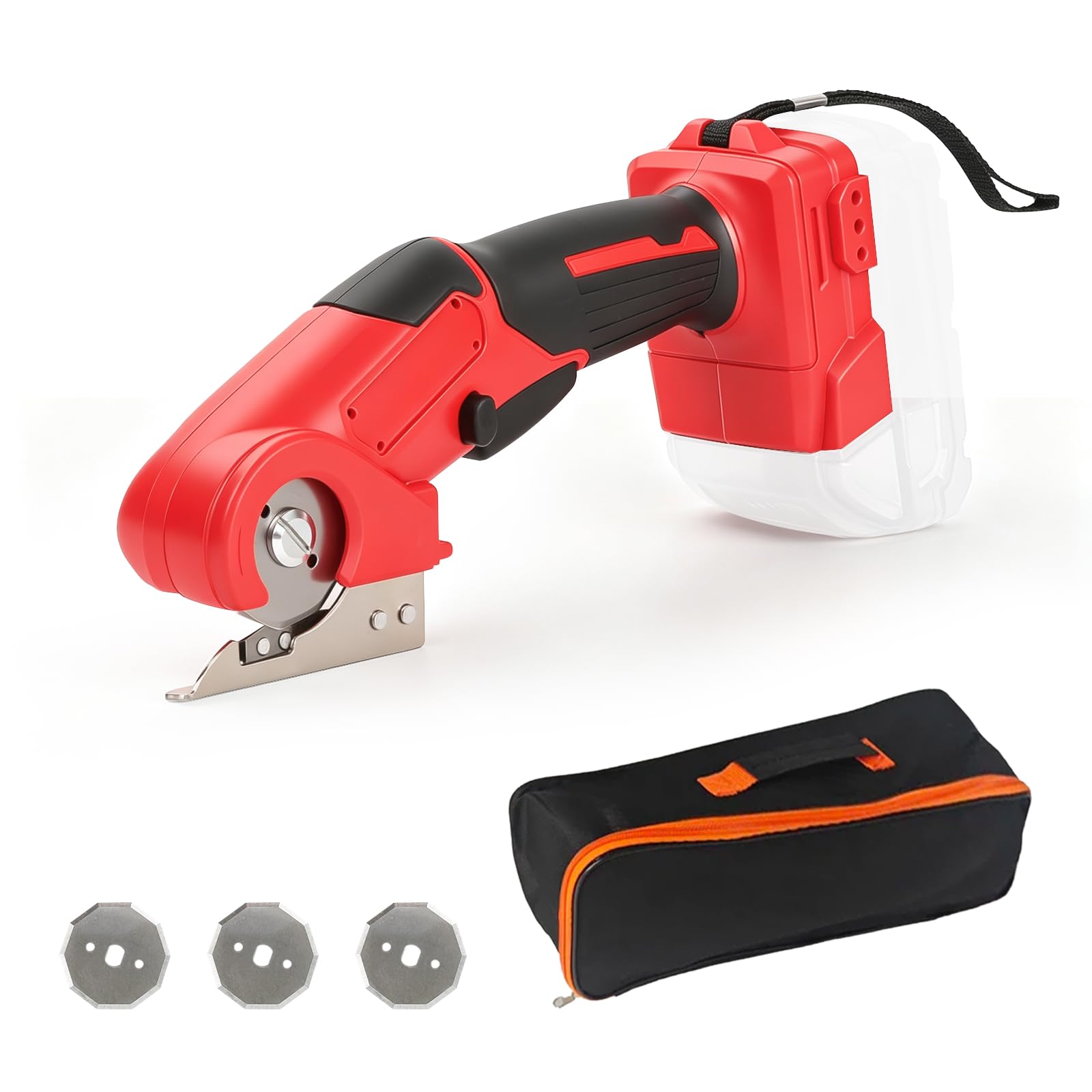 Tijeras eléctricas de cartón, cortador giratorio compatible con Milwaukee m18, cortador giratorio con 3 cuchillas de repuesto de 6 mm de profundidad de corte para tela, cartón, cuero, alfombra (rojo
