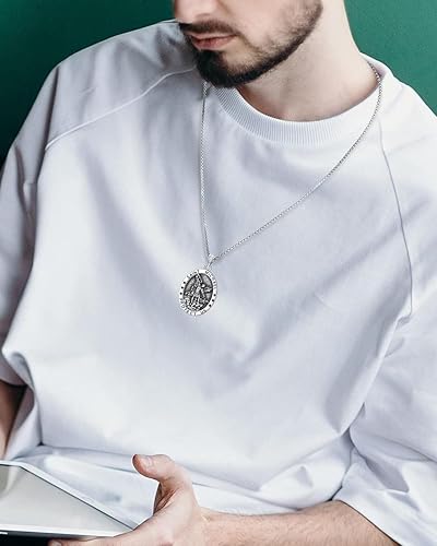 Miniatura 4 de Wasee Collar de San Miguel para hombre, collar con colgante de medalla de San Miguel Arcángel, amuleto de amuleto, joyería religiosa, regalos con