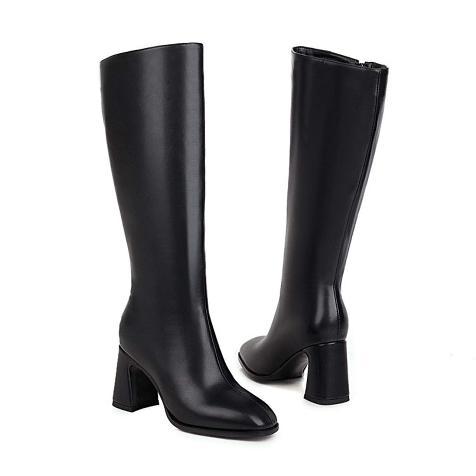 Damskie buty Kozaki damskie do kolan, Kozaki na grubym obcasie, Kozaki damskie na wysokim obcasie z bocznym zamkiem błyskawicznym Kozaki do kolan (Color : Black 2 Thin Fleece inside, Size : 36 EU)