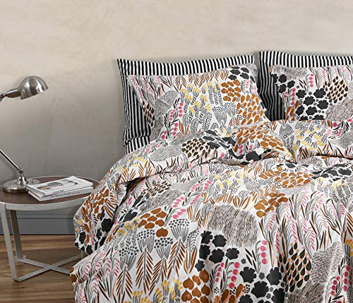Image of MARIMEKKO - Queen Duvet Cover Set, Cotton Percale Bedding with Matching Shams, All Season Home Decor (Pieni Letto Multicolor, Queen)