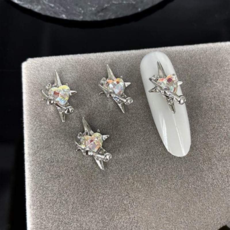 Alloy Nail Charms 10x15.5mm 3D Rhinestone Stars Hearts Saturn Cute Trendy Girl Nail Art Decorations,01