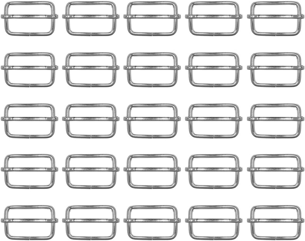 Craft County 25 Piece Pack 1 Inch Silver Adjustable Metal Tri-Glide Slide Buckle DIY, Webbing, Strapping, Leathercraft