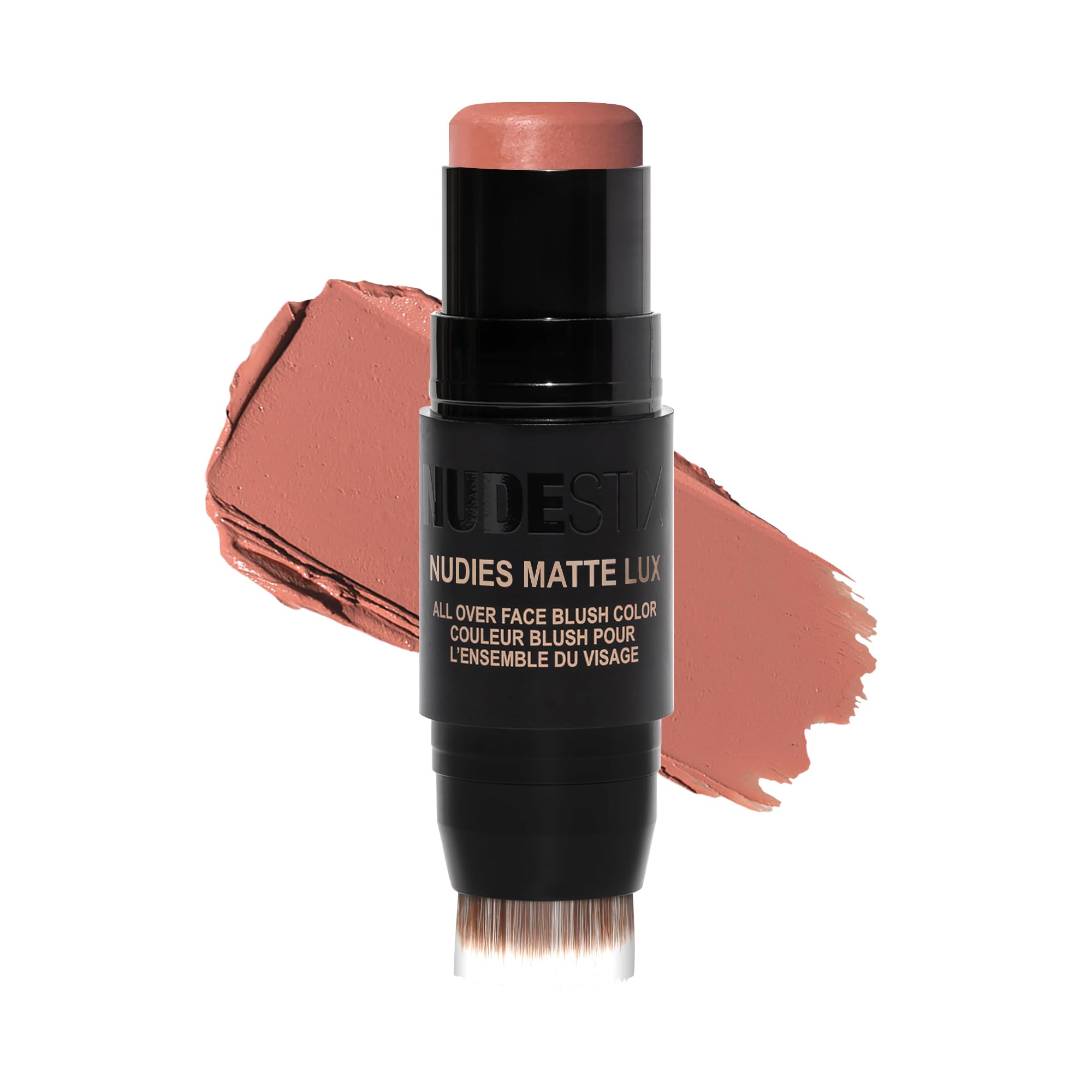 Nudies Matte Lux – 3-in-1 Soft-Matte Blush Stick for Cheeks, Eyes & Lips with Built-In Brush | Cream-to-Powder Finish with Blurring Effect | Clean, Vegan, Travel-Friendly Makeup
