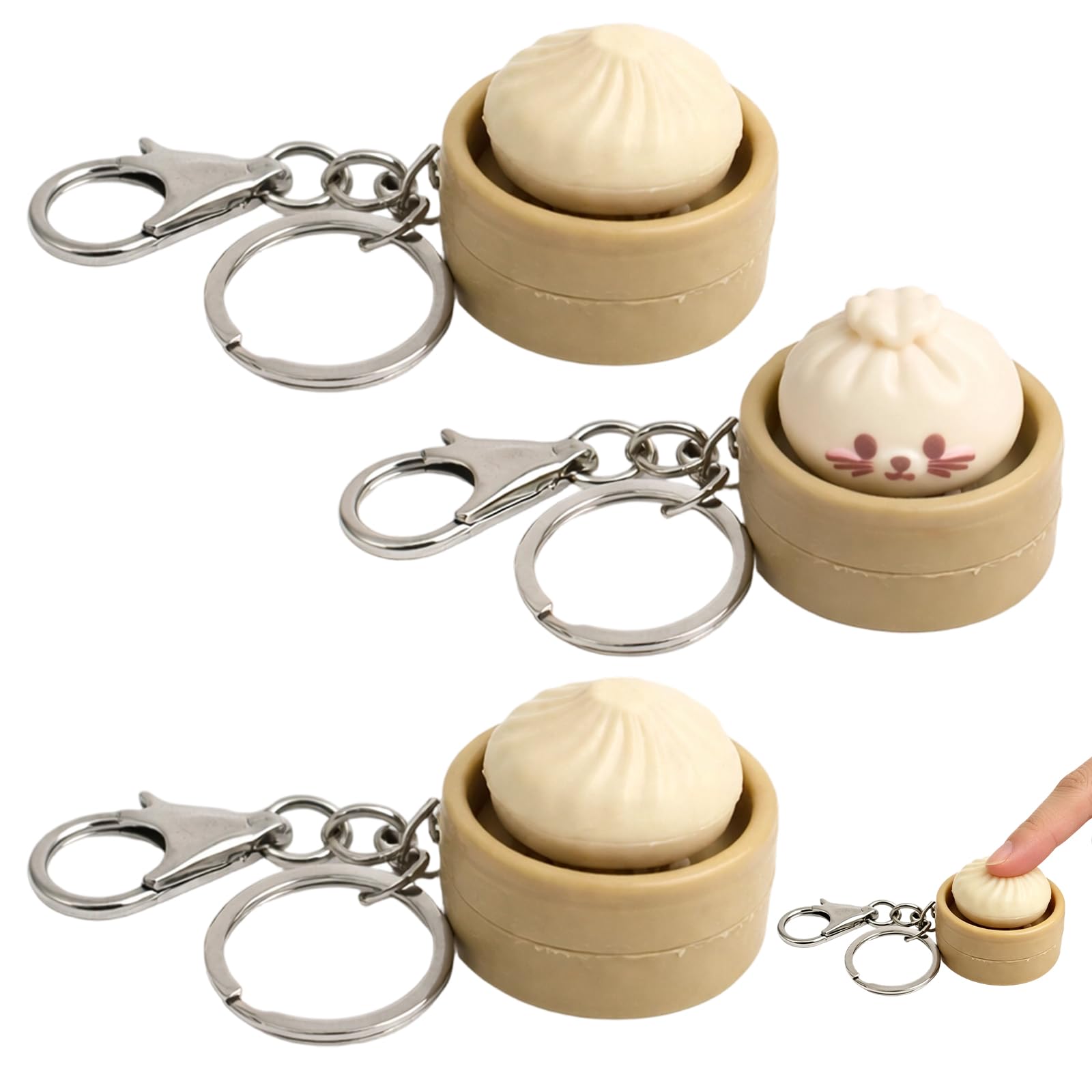 3PCS Dumplings, Dumplings, Mini Dumpling, Sensory Fidget Keychain Set, Includes Dumpling and Steamer Basket Keychain, Desk Decor