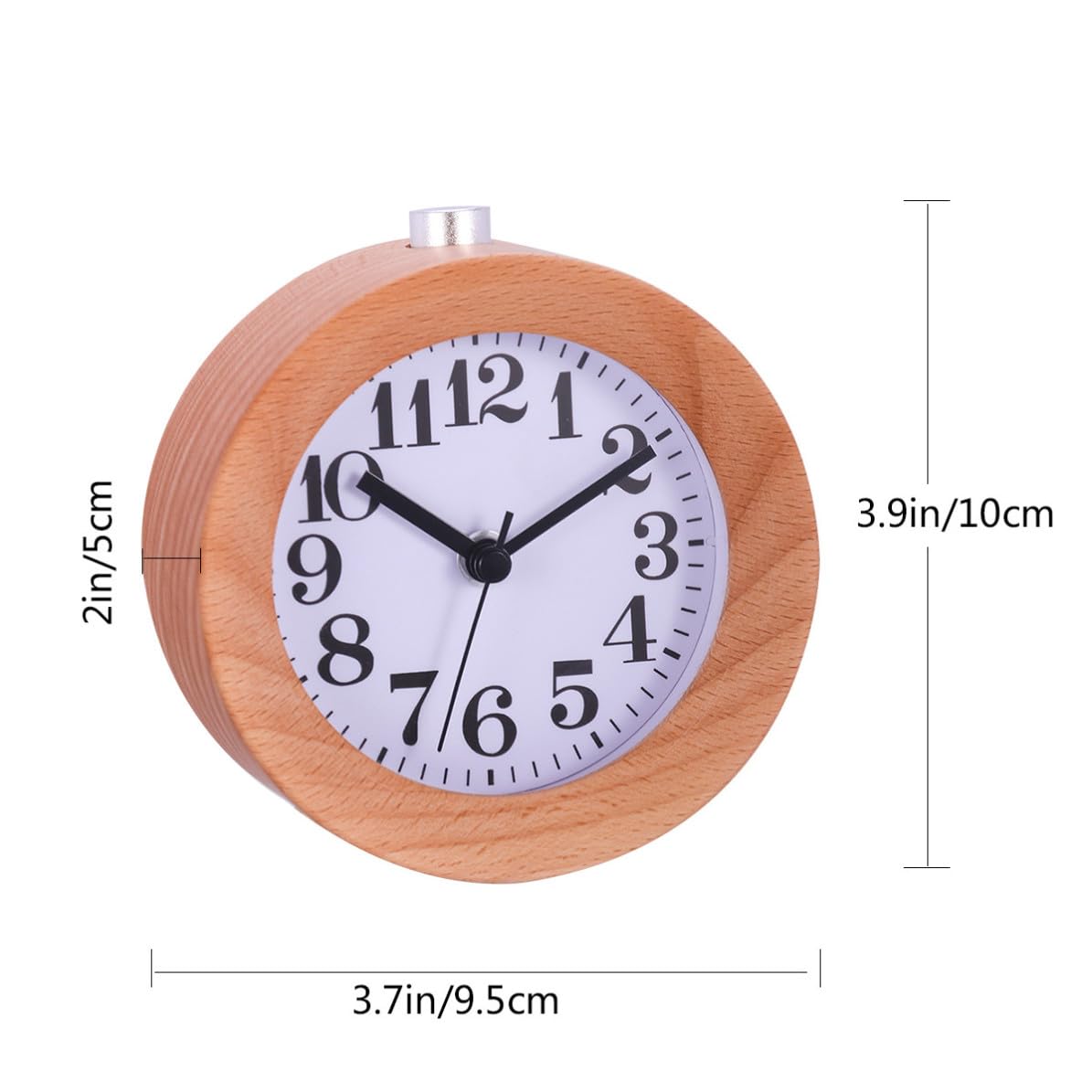 Operitacx Reloj Despertador, Redondo de Madera Silencioso y Luz Nocturna Diseño Clásico para Oficina y Decoración de Escritorio