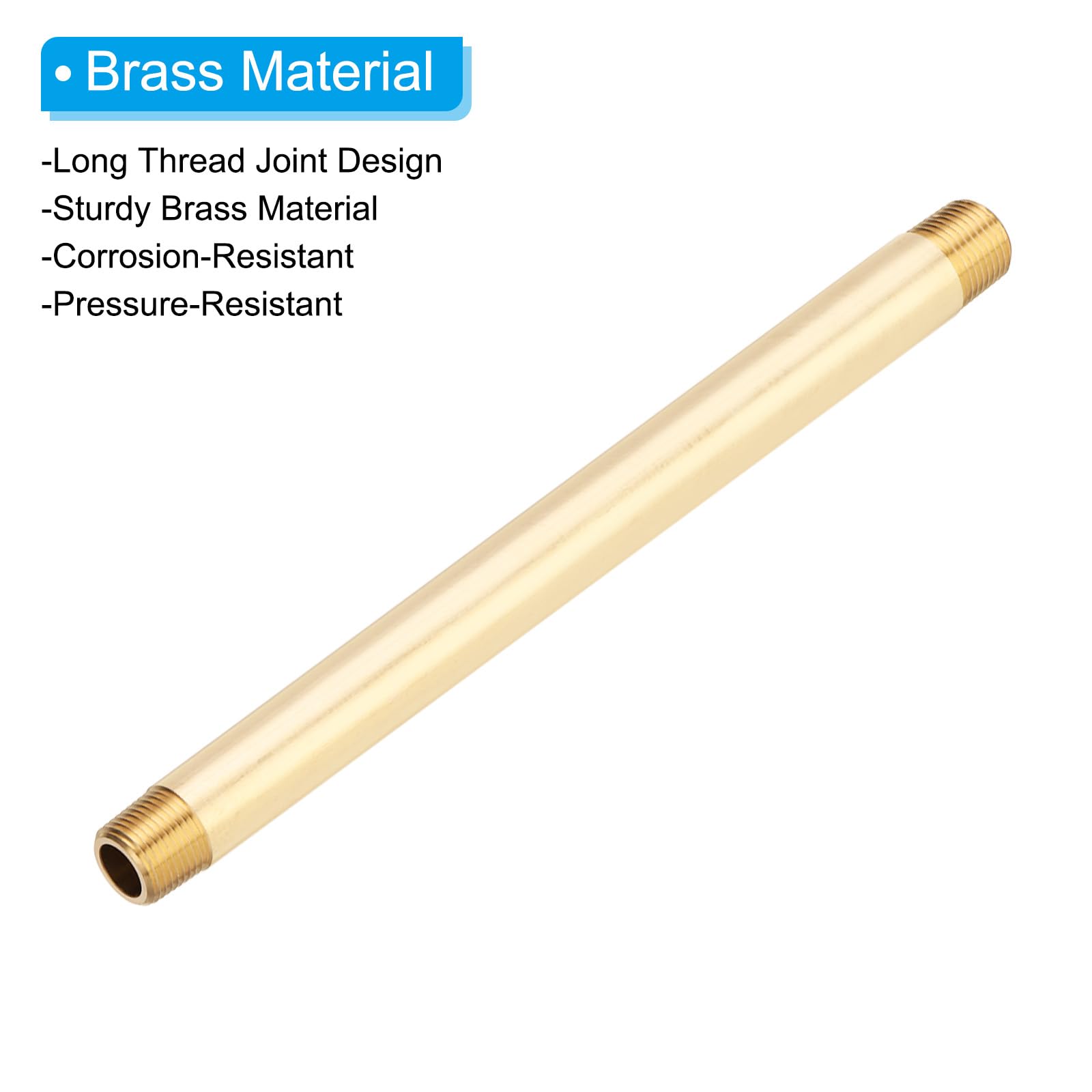 PATIKIL 3Pezzi 8" Lungo 3/8" x 3/8" NPT Maschio Raccordi Tubo In Ottone Lungo Nipple, Tono Ottone