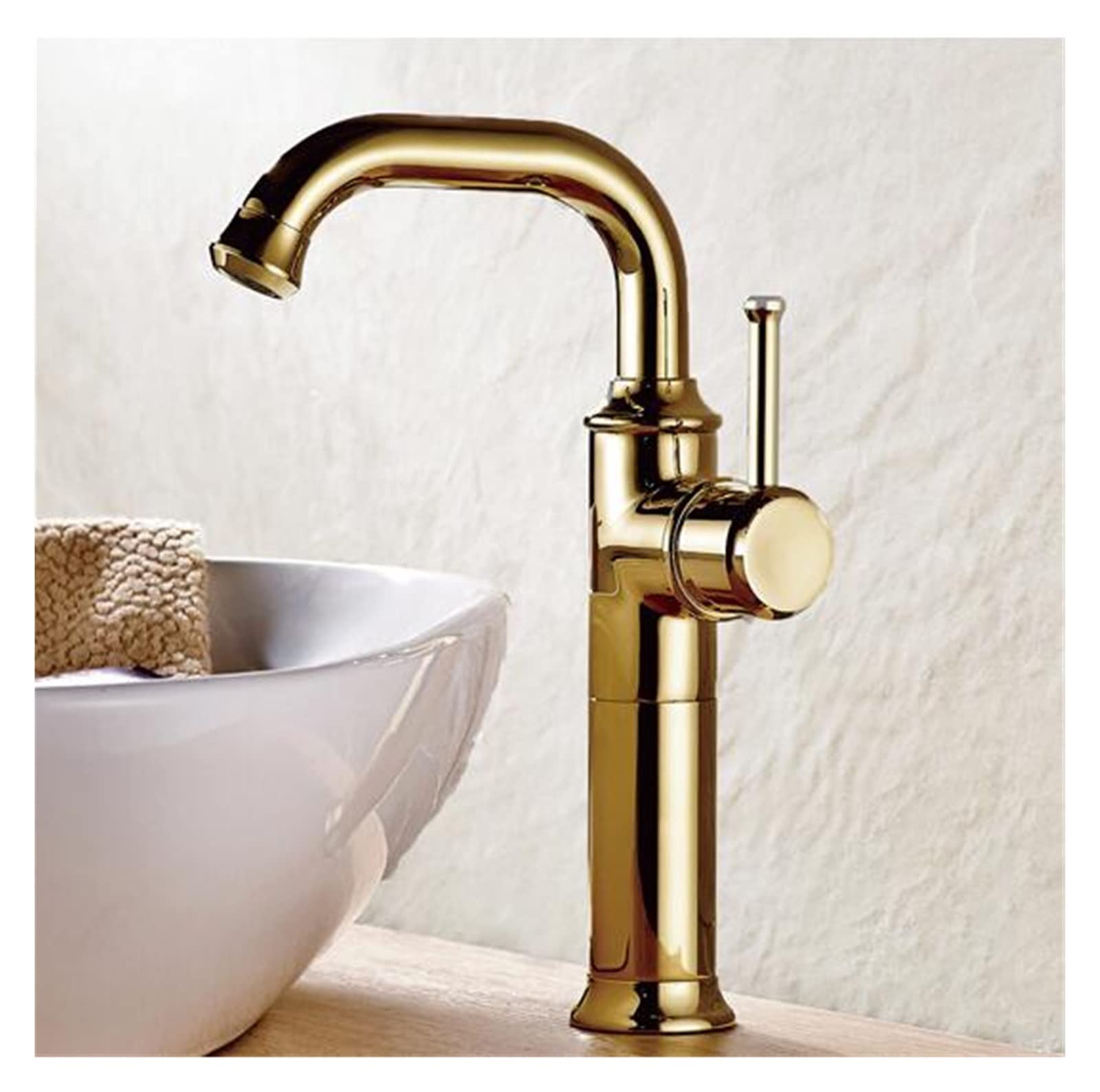 Mitigeur de lavabo haut en laiton or brillant pour aménagement de salle de bain