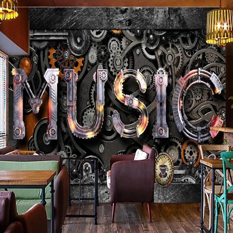Équipement métallique vintage en trompe l'œil mural 3D