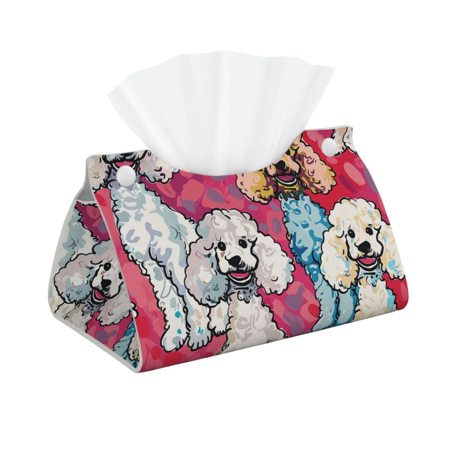 Poodles Dogs Print Tissue Box Cover Foldable Tissue Storage Box Leather Tissue Cube Box Holder for Living Room Bedroom Office Car Home Decor