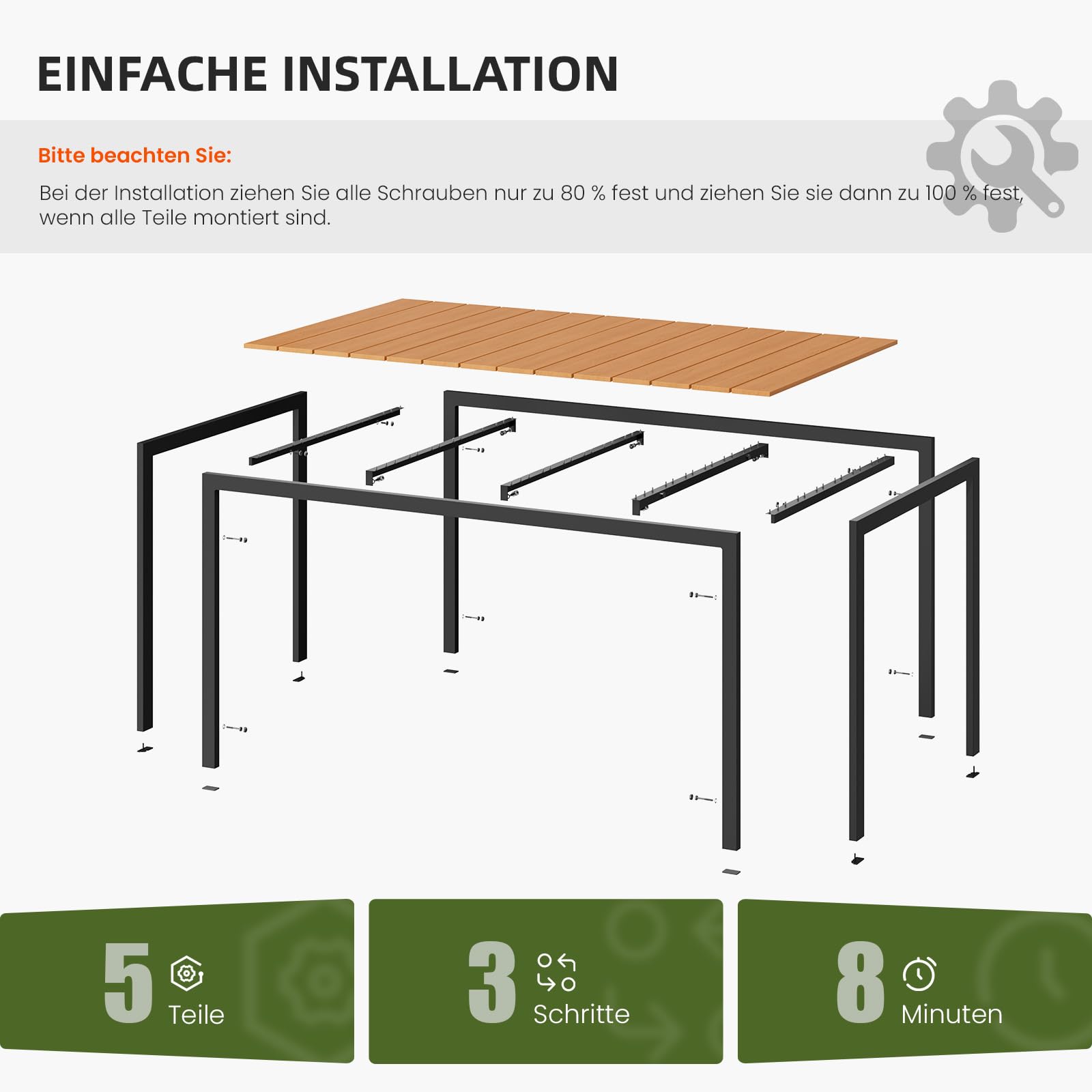 UDPATIO Gartentisch Wetterfest mit Aluminiumrahmen, 148 x 80 x 74 cm Outdoor WPC Tisch Holzmaserung-Finish, Balkontisch für 4-6 Personen,Garten,Terrasse,Teakbraun+Dunkelgrau