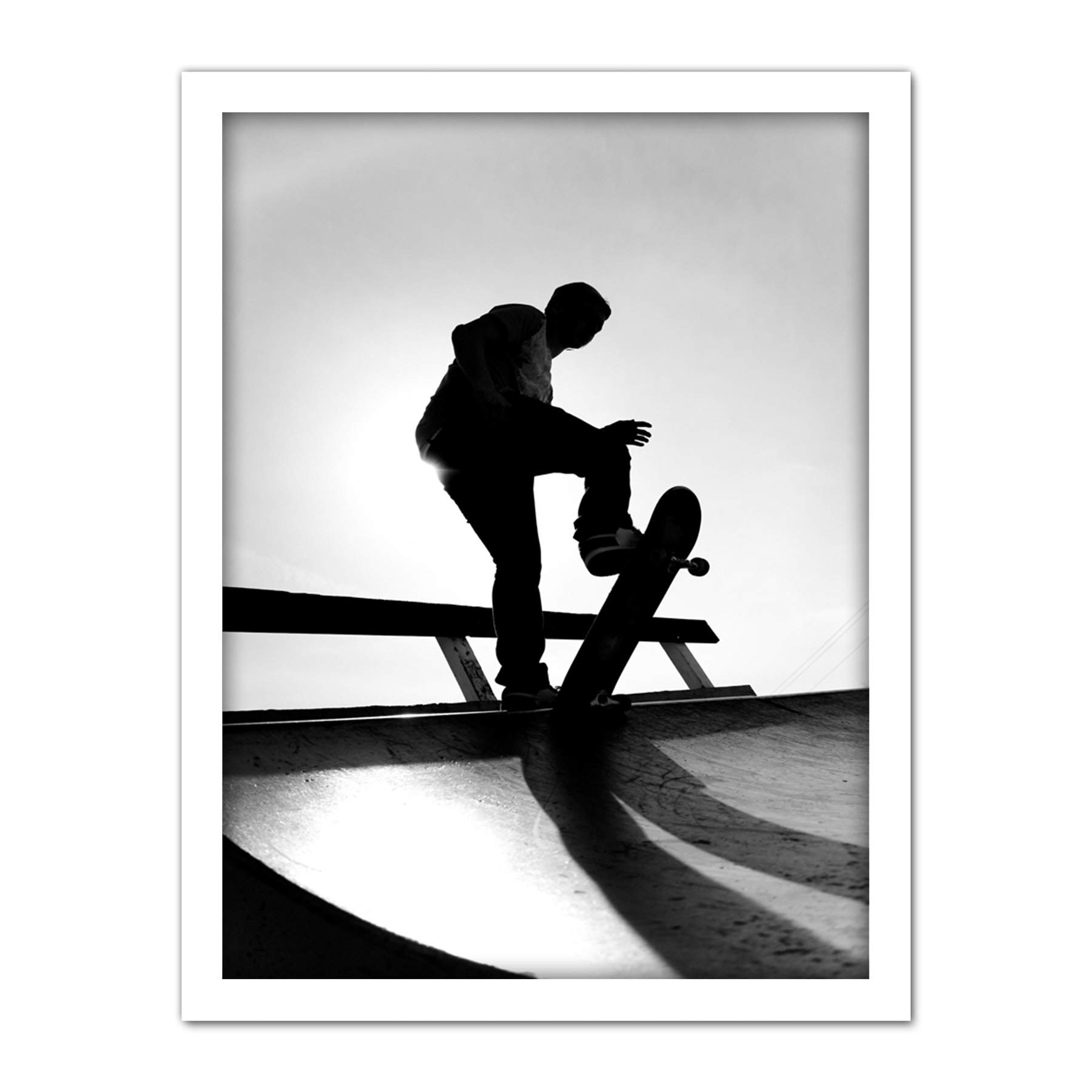 Wee Blue Coo Skateboarding Skater Ramp Silhouette Artwork Framed Wall Art Print 18X24 Inch