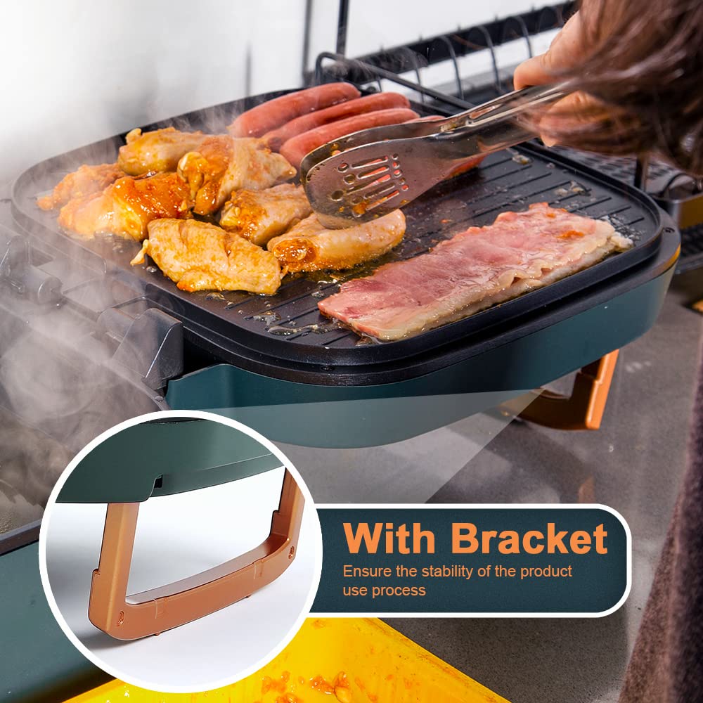 Uten Hot Pot Barbecue, 2 in1 Multifunktion Doppelbratpfanne Grill mit Antihaftbeschichteter Oberfläche, Elektrischer Rauchfreier Grill für Einfache Reinigung, Einstellbare Temperaturkontrolle