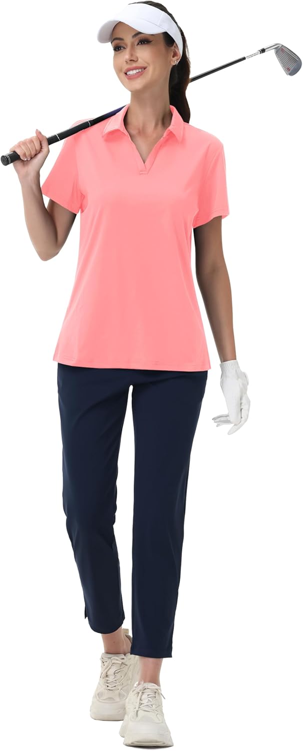 MAGCOMSEN Women's Golf Shirts Short Sleeve Polo Collared Tennis Shirt V Neck Quick Dry Sun Protection UPF 50+ - Image 6
