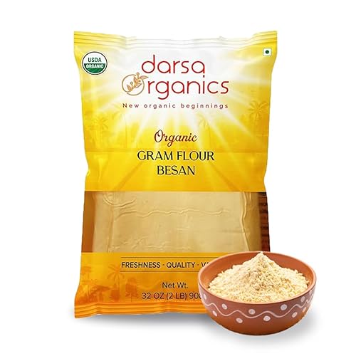 Darsa Organics Besan Bolsa de plástico de grado alimenticio de 2 libras Harina de gramos USDA Orgánico Sin productos químicos Kosher Sin OMG