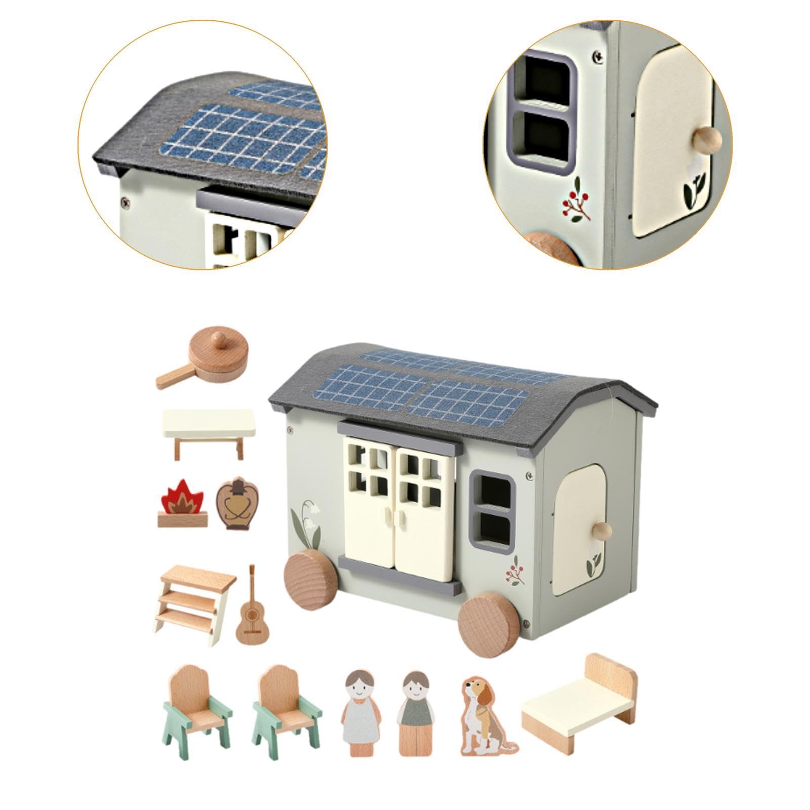 harayaa Holz Camping Set, Holztisch Und Stühle, Holz Camping Van, Rollenspiel, Puppenhaus, Pädagogisches Spielzeug für Kinder