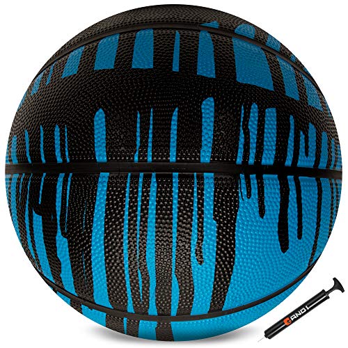 Image of AND1 Rubber Basketball & Pump (Drip Collection)- Official Size 7 (29.5 inch) Streetball, Made for Indoor and Outdoor Basketball Games (Blue /Black)
