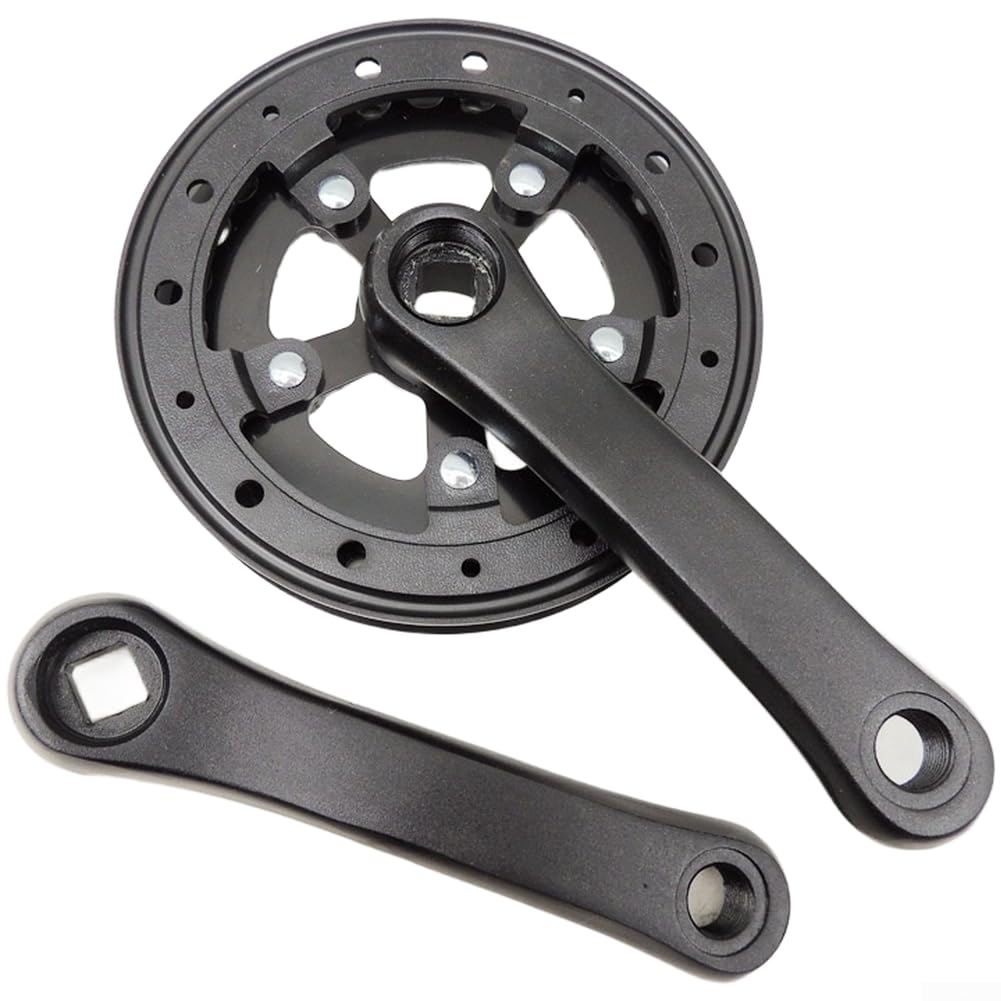 Alanmoship 1 Set Aluminum Alloy Square Hole Bike Crankset 25T-32T 92mm-127mm with Steel Chainring and Dual Plastic Guard for Kids Bicycle Scooter Riding Black(28T 127mm)