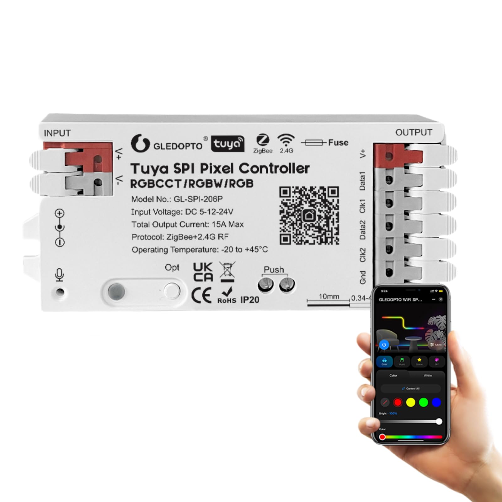 GLEDOPTO GLEDOPTO Tuya SPI Pixel Controller RGBCCT RGBW RGB ZigBee LED Controller Dynamic Light Music Sync Work with Smart Life Google Assistant Alexa Yandex (206P-ZigBee SPI)