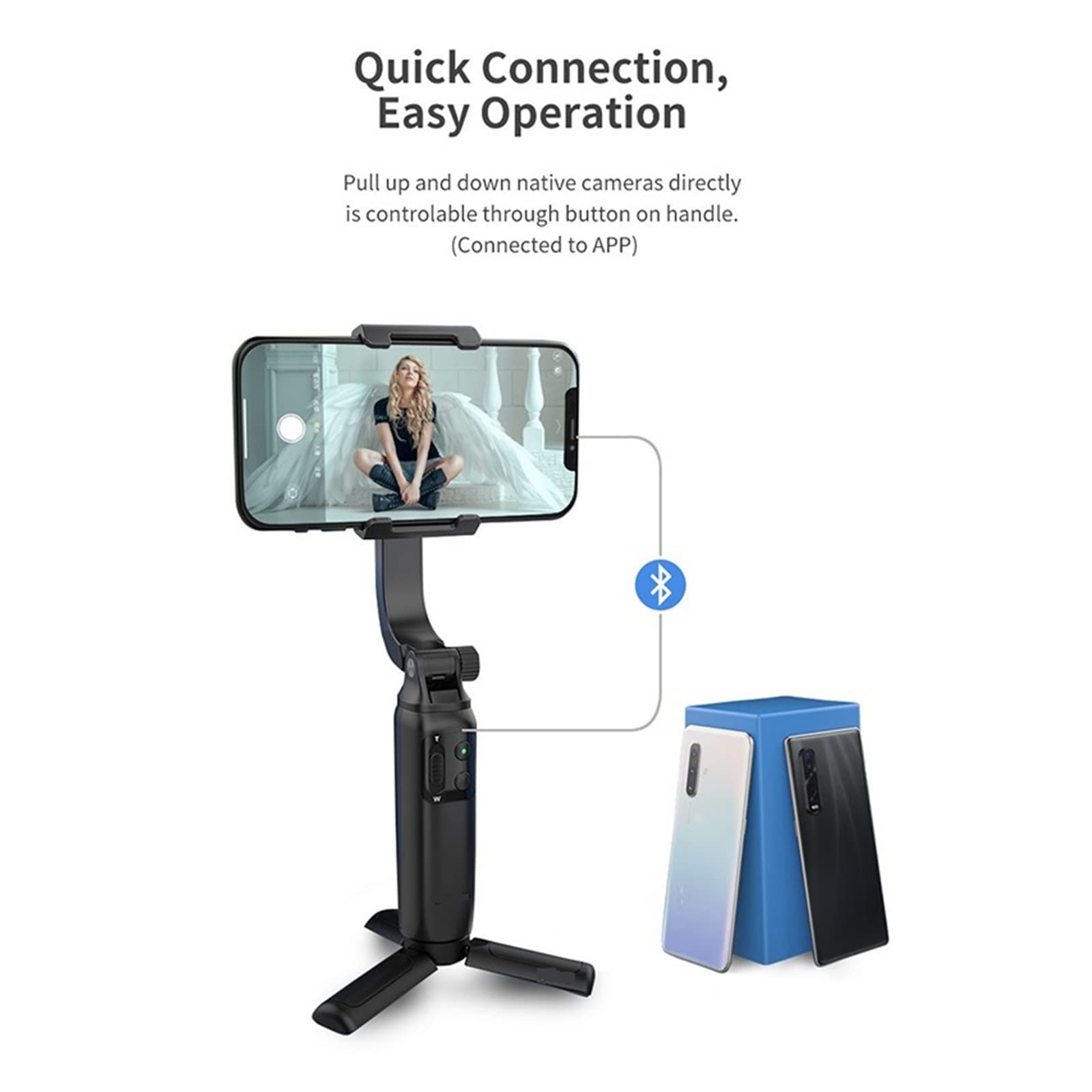 Selfie Stick Gimbal Teléfono for teléfonos Inteligentes Estabilizador de Mano Trípode Transmisión en Vivo(Nero)