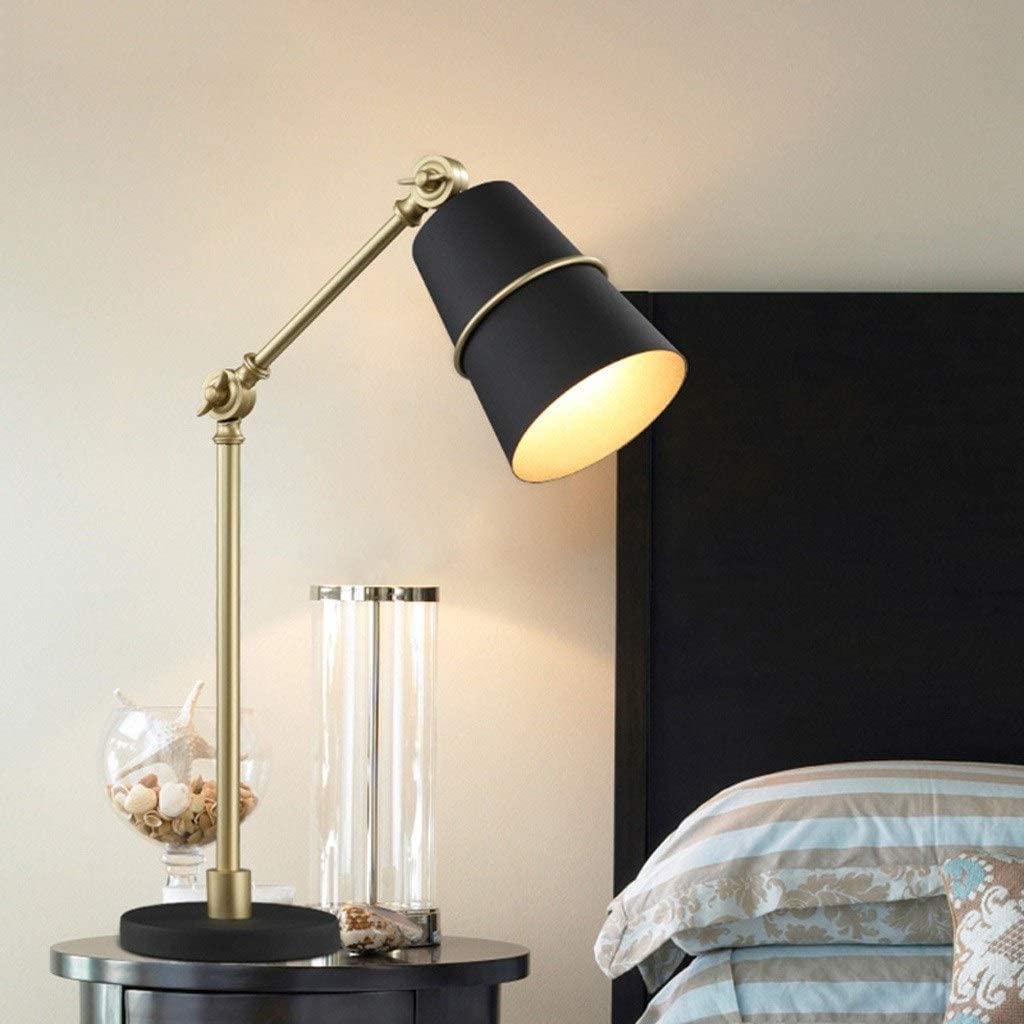 Lampe Bureau Lampe de Bureau Lampe de Lecture LED Métal Lampe De Bureau Lampe De Table Chambre Lampe De Chevet Salon Bureau Étude Bureau Liseuse E27 Lampes De Bureau Lampe de Travail (Color : Black)