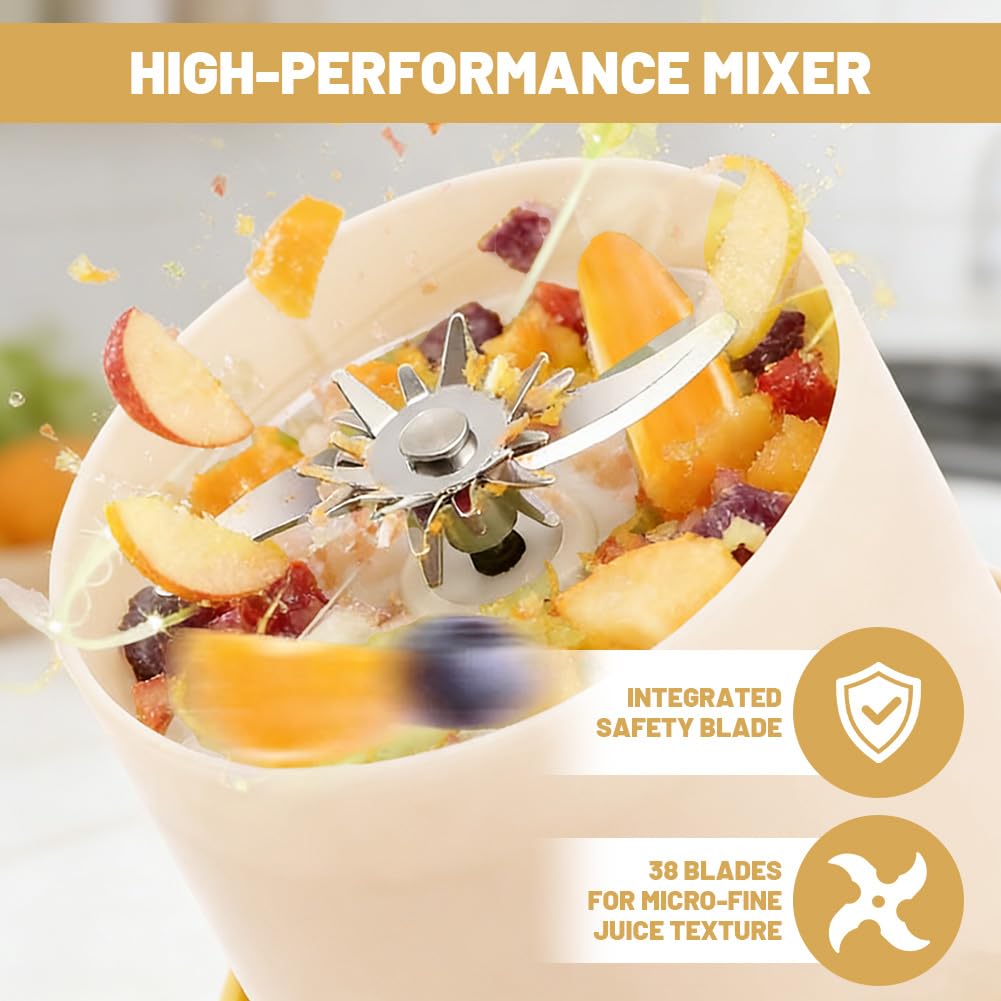 Frullatore portatile da 1200 ml – Smoothie Maker to Go con 38 lame in acciaio inox, ricaricabile USB-C, Blender Bottle, mixer a prova di perdite, per fitness, viaggi, ufficio e campeggio (bianco rotto
