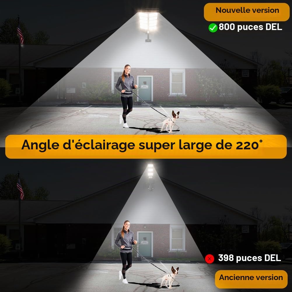 WERISE 1000W Lampadaire Solaire Exterieur avec Detecteur de Mouvement, 6500K 800 LED Lampe Solaire avec Telecommande, IP65 Étanche Projecteur Solaire Puissant pour Jardin Rue Garage
