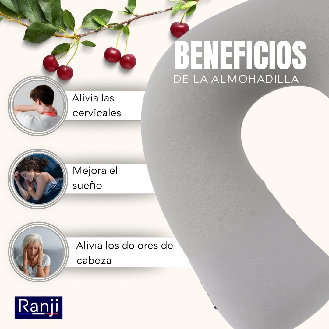 RANJI – Cuscino Termico con Noccioli di Ciliegia per Microonde | Cuscino Cervicale per Dolori al Collo e Spalle | Sacchetto Riscaldabile Naturale, Lavabile e Riutilizzabile (Gris)