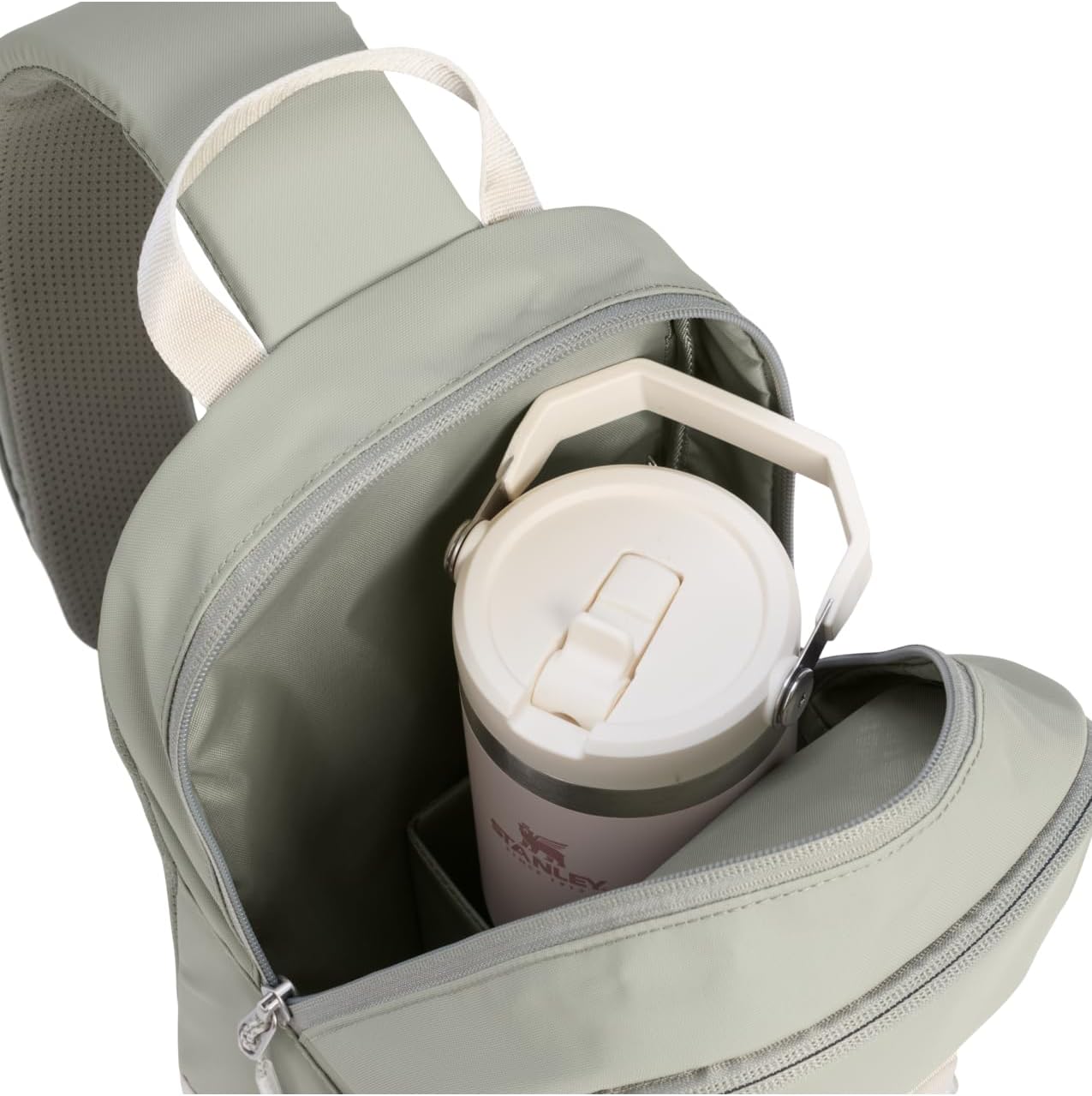 STANLEY Vitalize Crossbody Bag | Hydration Sling with Zippered Drinkware Compartment | Adjustable Strap | Multiple Storage Pockets | Durable Recycled Fabric | Sage Grey
