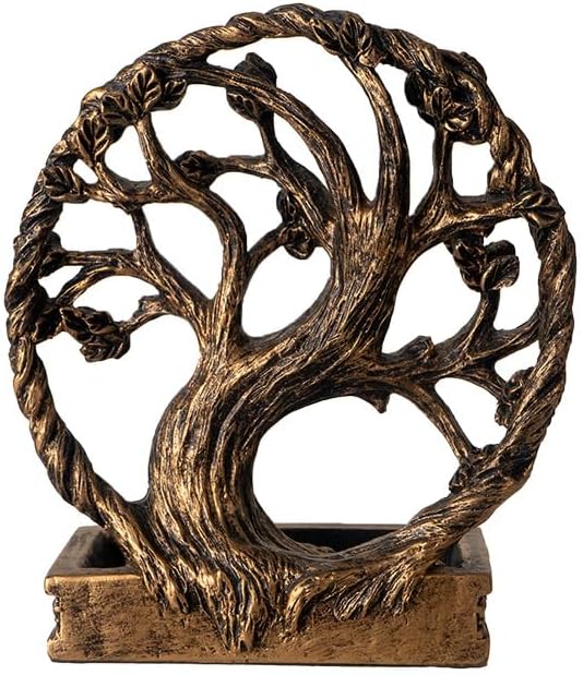 Pacific Giftware Celtic Vintage Bronze Tree of Life Backflow Incense Cone Burner, Decorative Art Statue with Ornate Base, Circle Frame Design Resin Home Decor 6.57" H