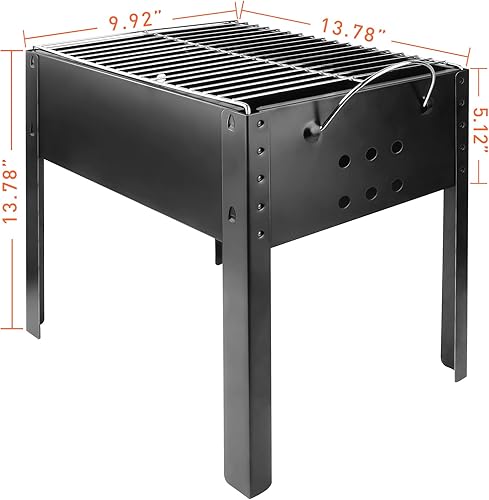 Miniatura 4 de YSSOA Parrilla portátil de carbón de 14 pulgadas, pequeña D, parrilla portátil, parrilla desmontable, mini parrilla de campamento de mesa, negro