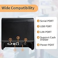 Vista 4 de Rongta POS Receipt Printer, 80mm Thermal Printer, ESC/POS, Restaurant Kitchen Printer with Auto Cutter Support Cash Drawer,USB Serial Ethernet