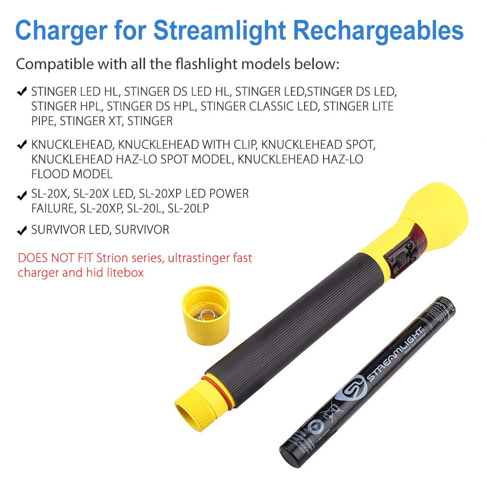 LotFancy Charger for Streamlight Stinger, AC Power Charger Cord for  Flashlight Battery Rechargeables, 100V - 240V, 6 FT, Replace Part # 22311,  UL Listed - Amazon.com