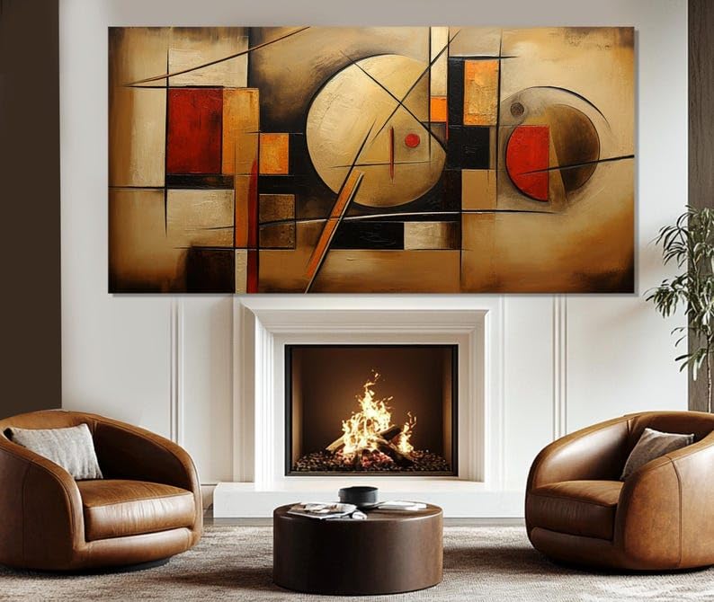 Tableau aux tons bruns pour habiller un mur vide avec une toile géométrique