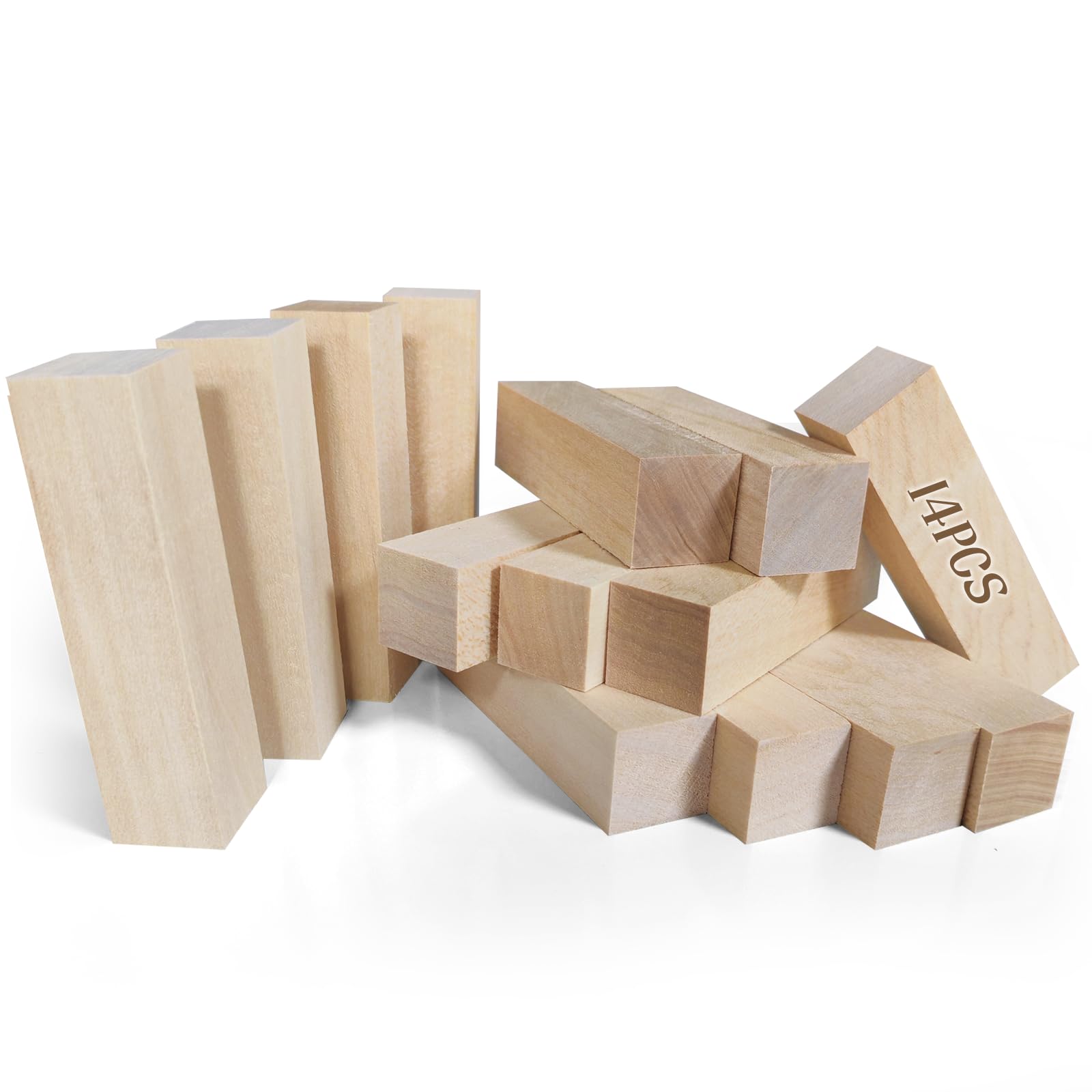 14 Pcs Wood Basswood Carving Blocks (100x25x25mm) - Unfinished Wood Blocks for Wood Carving Whittling Kit, Hobby Kit for Beginner & Expert Carvers