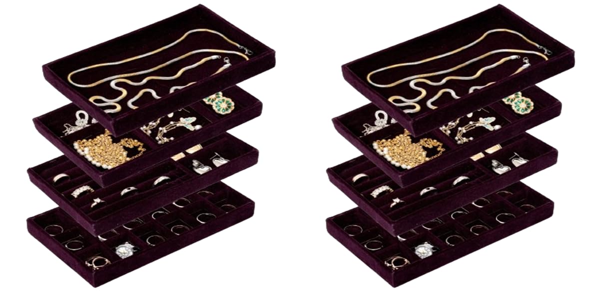 GenericSHREYA STORE Stackable Velvet Jewelry Trays Organizer, Jewelry Storage Display Trays for Drawer, Earring Necklace Bracelet Ring Organizer, Set of 2 (Grey)