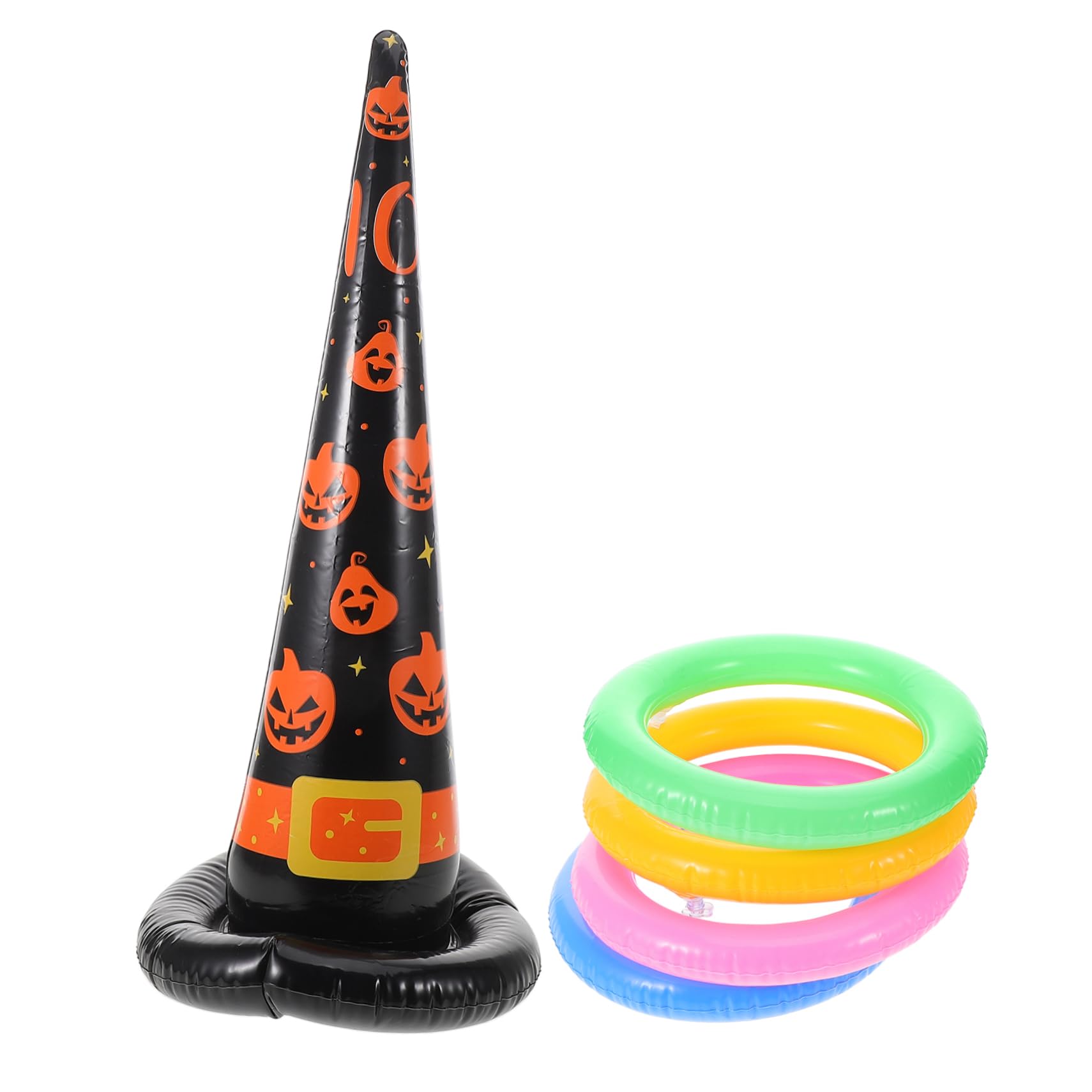 KOMBIUDA Halloween Themed Ring Toss Game Inflatable Witch Hat Toy Perfect for Boys and Girls' Parties