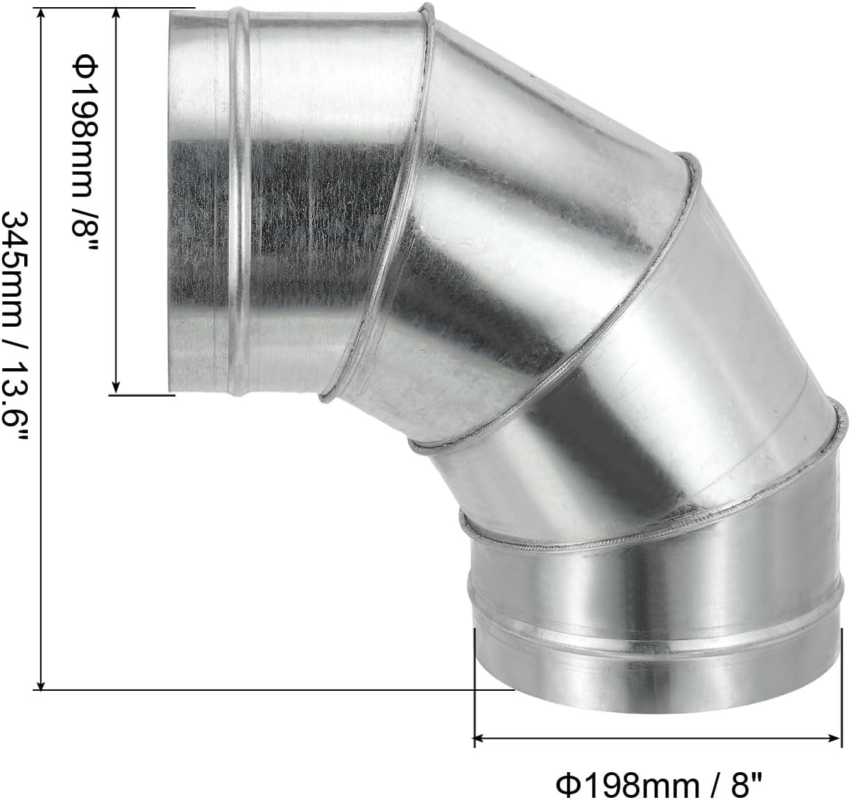 PATIKIL 8" OD 90 Degree Elbow Duct Pipe Connector, HVAC Ventilation Chimney Flue Tube Connector Galvanized Iron Adapter for Vent Exhaust Stovepipe