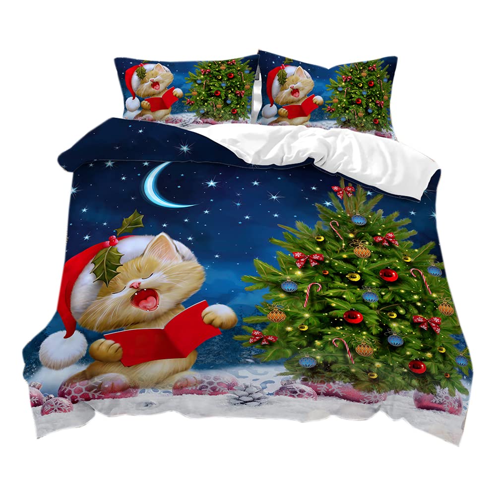 Czerwony Niebieski Boże Narodzenie Zestaw Pościeli Poszewka Na Kołdrę i Poszewka na Poduszkę łatwa w Pielęgnacji Miękka Poszewka Na Kołdrę Bedding Set Microfibre Teenager(Wielokolorowy2,135x200cm)