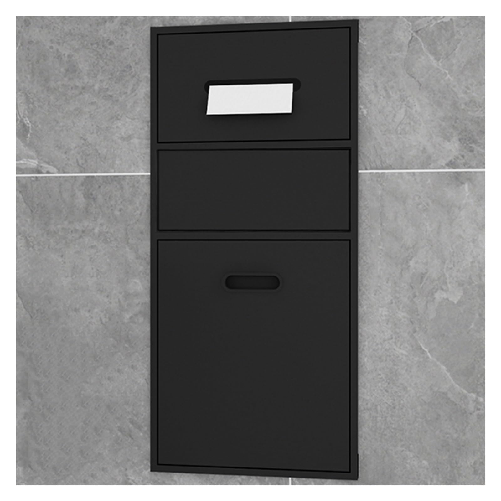 Bagno in acciaio inox con cestino integrato da incasso porta carta igienica e contenitore impermeabile per shampoo e articoli da toeletta – design a alcova nera