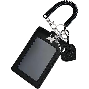 Leather Kpop Photo Card Holder with Pendant Black 3 Inch Credit ID Bank Card Card Student Card Pendant Keychain Badge Holder F